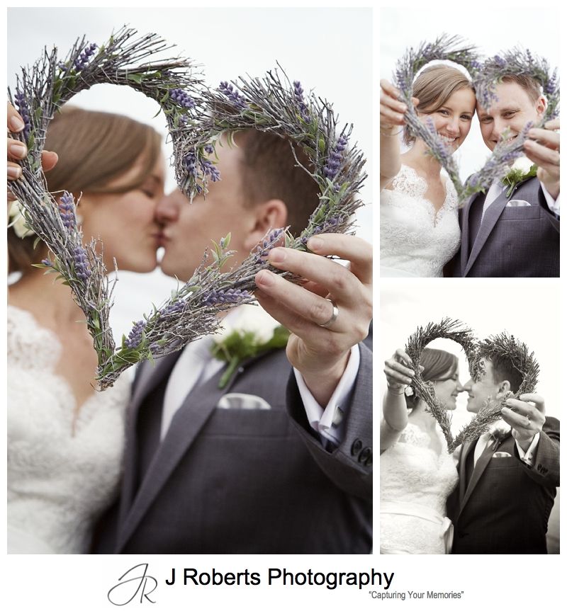 Bride and groom with lavender heart - sydney wedding photographer 
